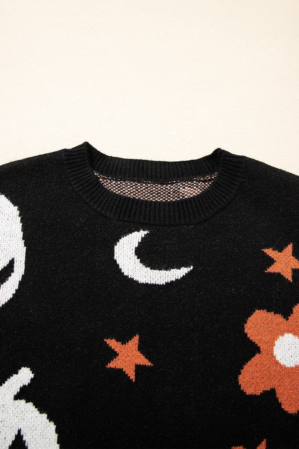 Black Halloween Mythical Night Pattern Drop Shoulder Sweater - Goddess Vibes