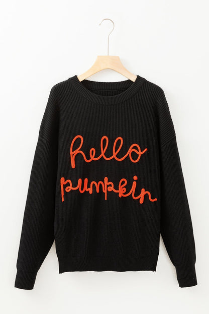Black Hello Pumpkin Graphic Sweater - Goddess Vibes
