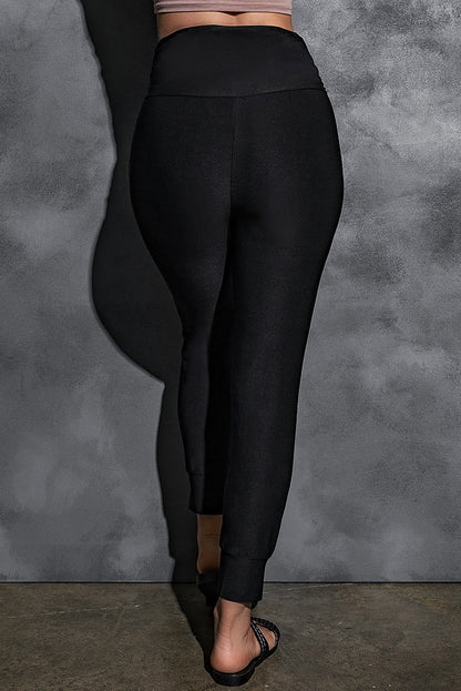 Black High Waist Pleated Pocket Leggings - Goddess Vibes