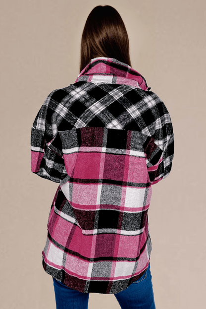 Black Plaid Colorblock Loose Shacket - Goddess Vibes