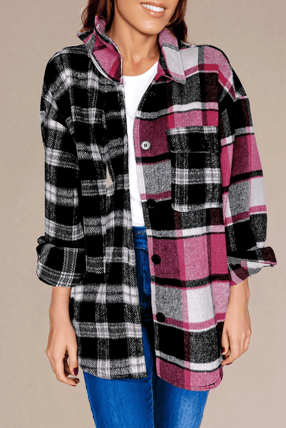 Black Plaid Colorblock Loose Shacket - Goddess Vibes