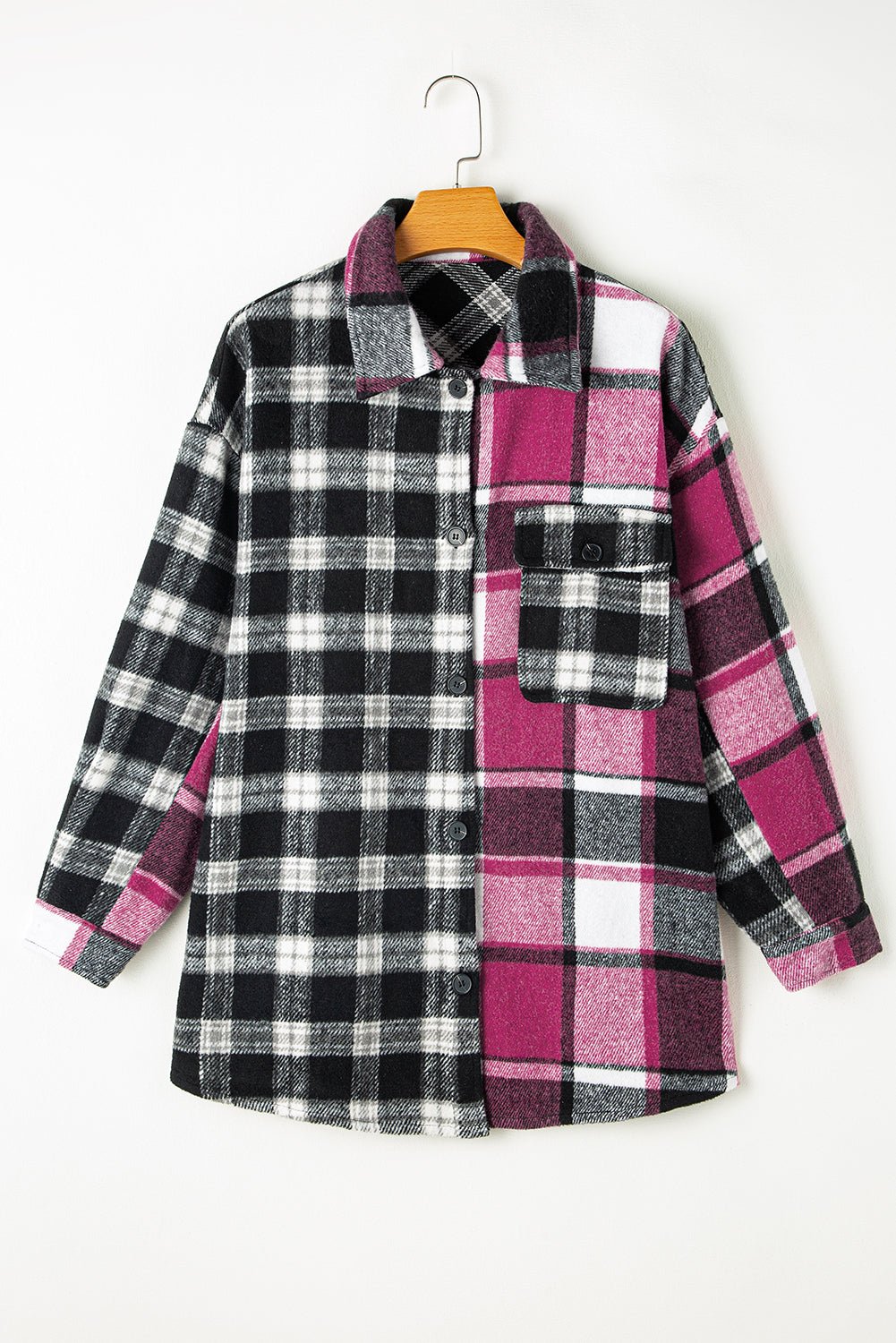 Black Plaid Colorblock Loose Shacket - Goddess Vibes