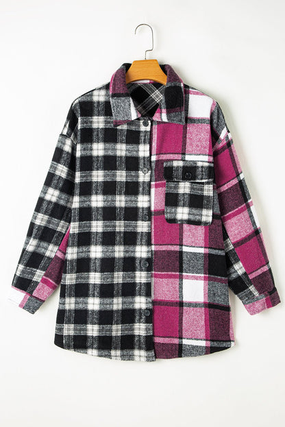 Black Plaid Colorblock Loose Shacket - Goddess Vibes