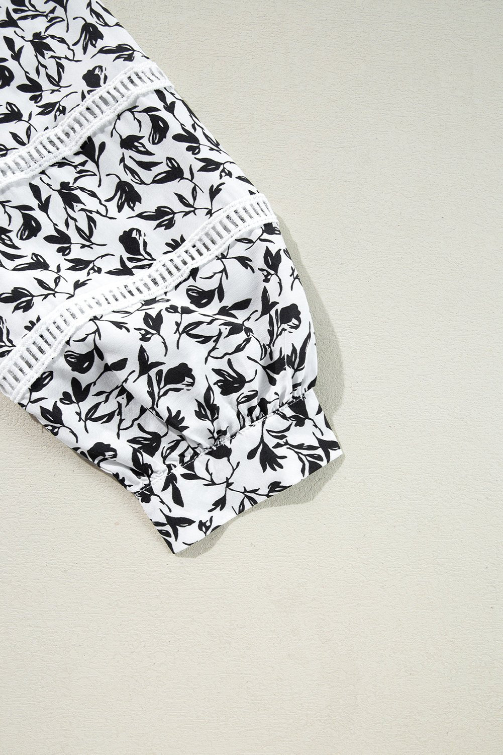 Black Printed Lace Detail Floral Puff Sleeve Fall Shirt - Goddess Vibes