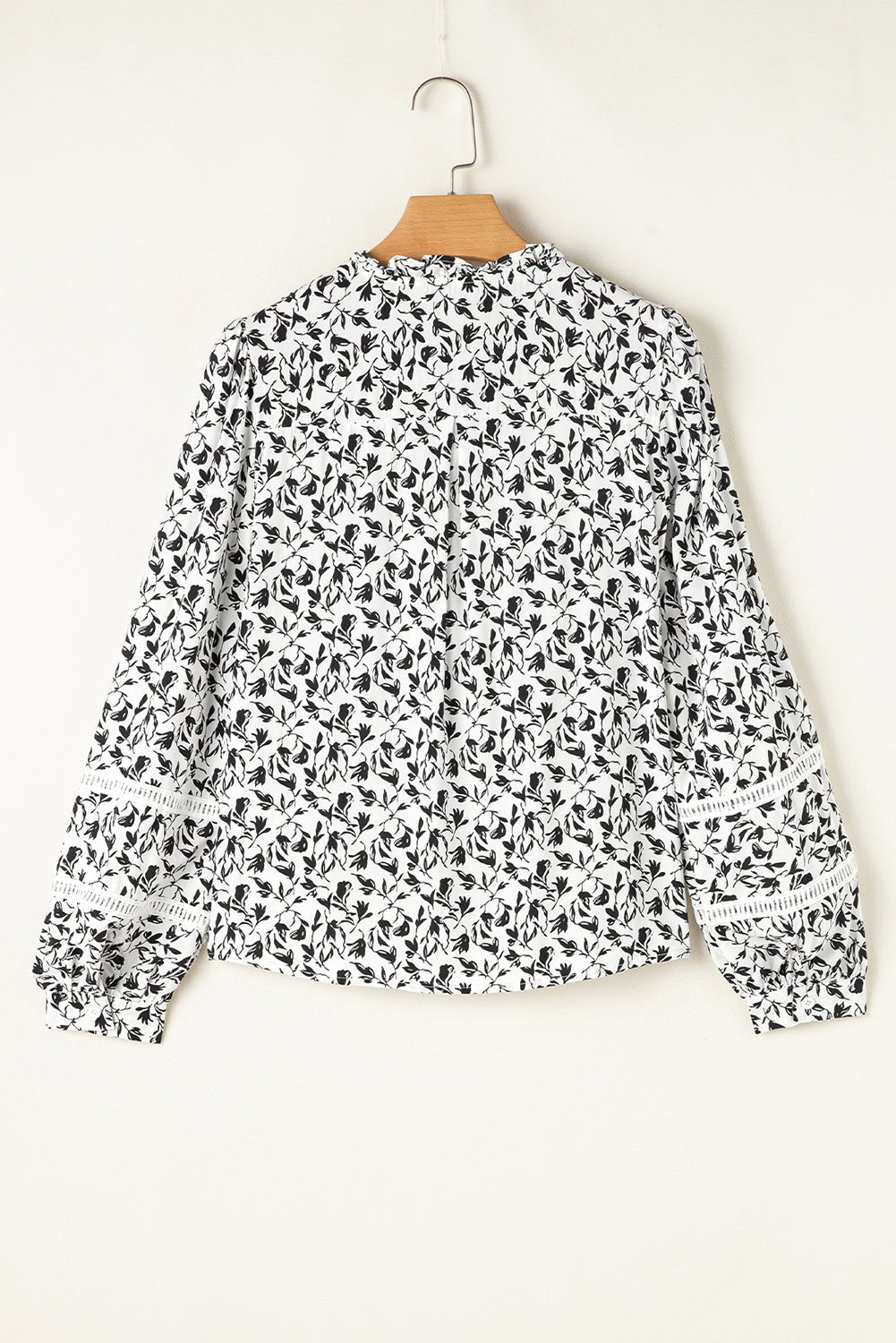 Black Printed Lace Detail Floral Puff Sleeve Fall Shirt - Goddess Vibes