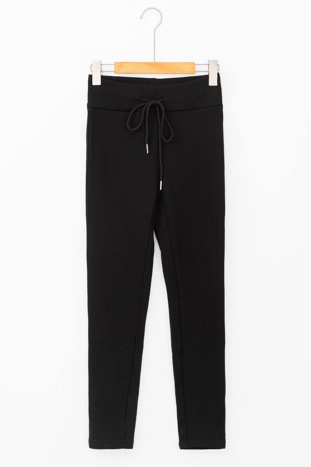 Black Solid Drawstring Waist Thermal Lined Leggings - Goddess Vibes