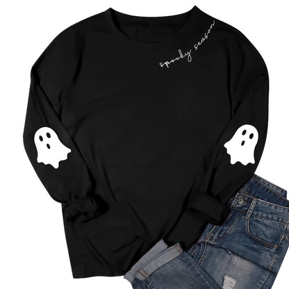 Black Spooky Season Halloween Ghost Printed Drop Shoulder Sweatshirt - Goddess Vibes