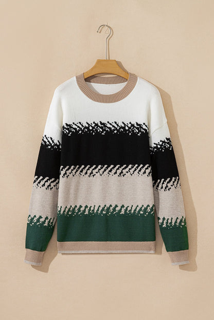 Black Stylish Color Block Pattern Drop Shoulder Sweater - Goddess Vibes