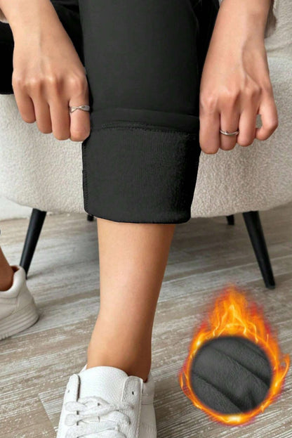 Black Thermal Lined Drawstring High Waist Leggings - Goddess Vibes