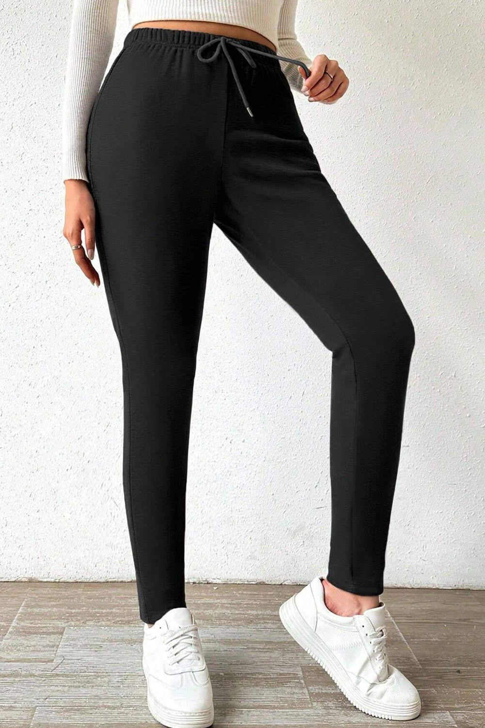 Black Thermal Lined Drawstring High Waist Leggings - Goddess Vibes