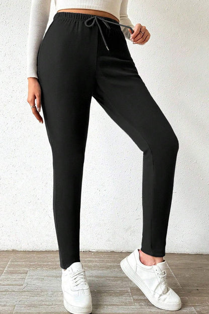 Black Thermal Lined Drawstring High Waist Leggings - Goddess Vibes