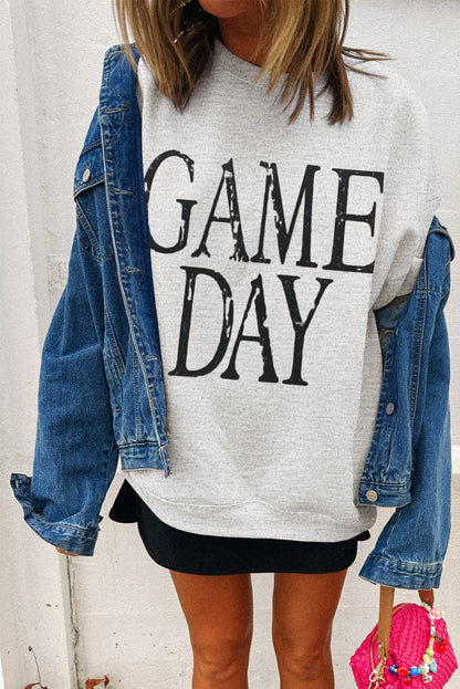 Black Vintage Washed GAME DAY Graphic Baggy Sweatshirt - Goddess Vibes