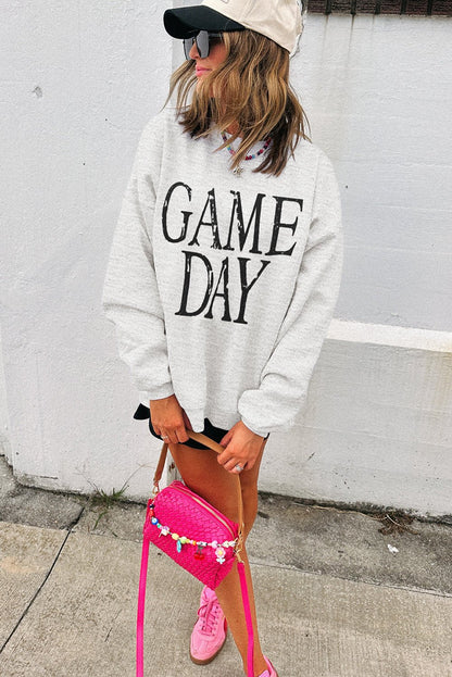 Black Vintage Washed GAME DAY Graphic Baggy Sweatshirt - Goddess Vibes