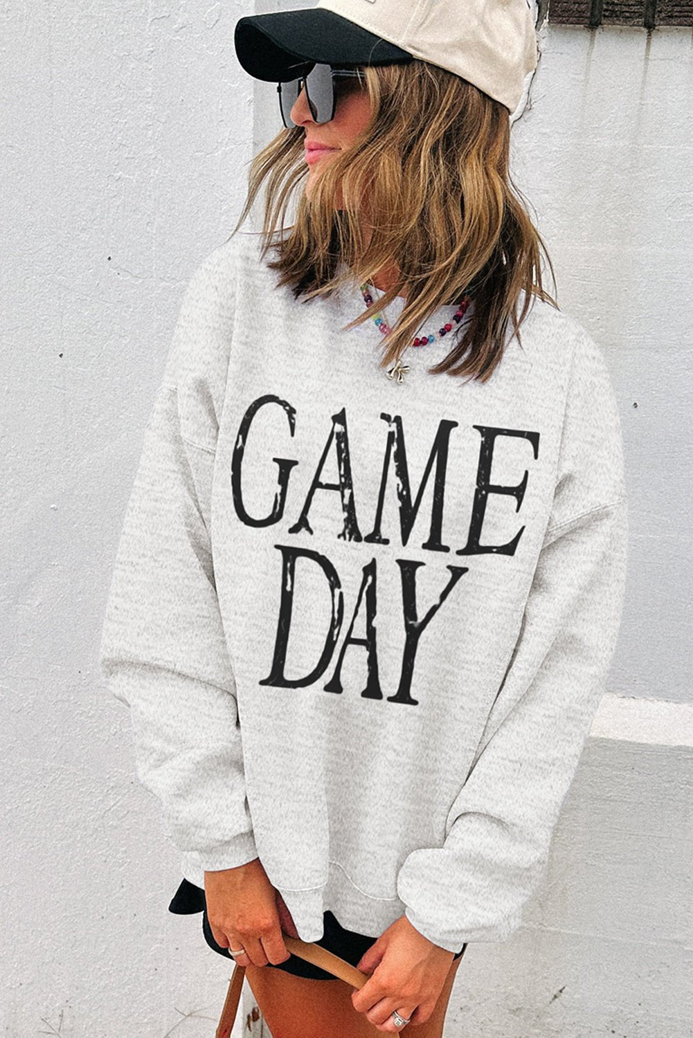 Black Vintage Washed GAME DAY Graphic Baggy Sweatshirt - Goddess Vibes