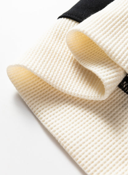 Black Waffle Contrast Knit Color Block Patchwork Button Front Oversize Hoodie - Goddess Vibes