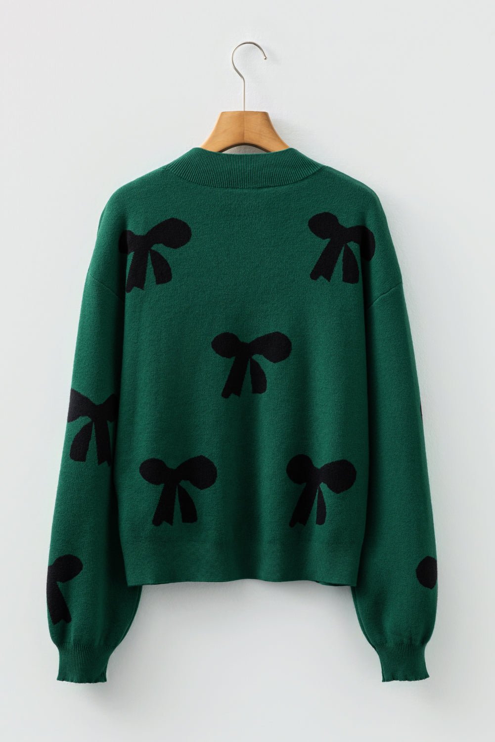Blackish Green Pearl Embellished Bow Pattern Loose Sweater - Goddess Vibes