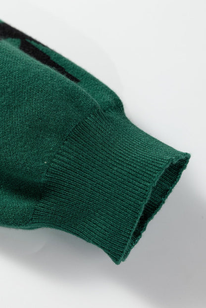 Blackish Green Pearl Embellished Bow Pattern Loose Sweater - Goddess Vibes