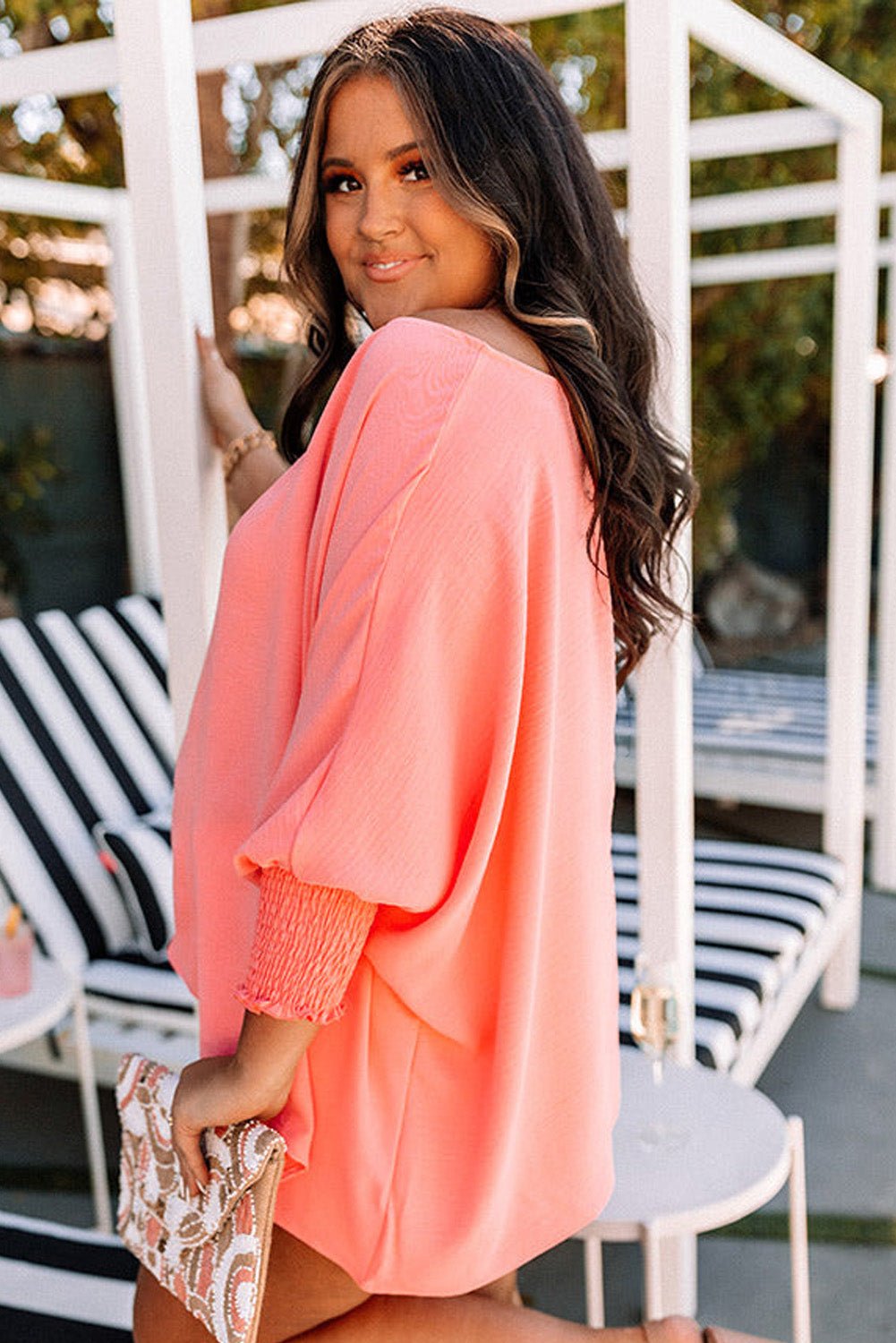 Blossom Shirred Cuffs Half Sleeve Plus Size Textured Blouse - Goddess Vibes