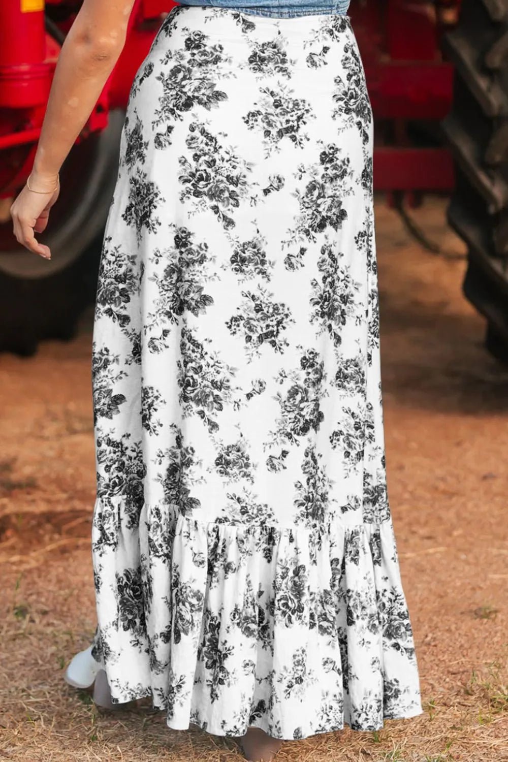 Boho Floral High Waist Ruffle Split Maxi Skirt - Goddess Vibes