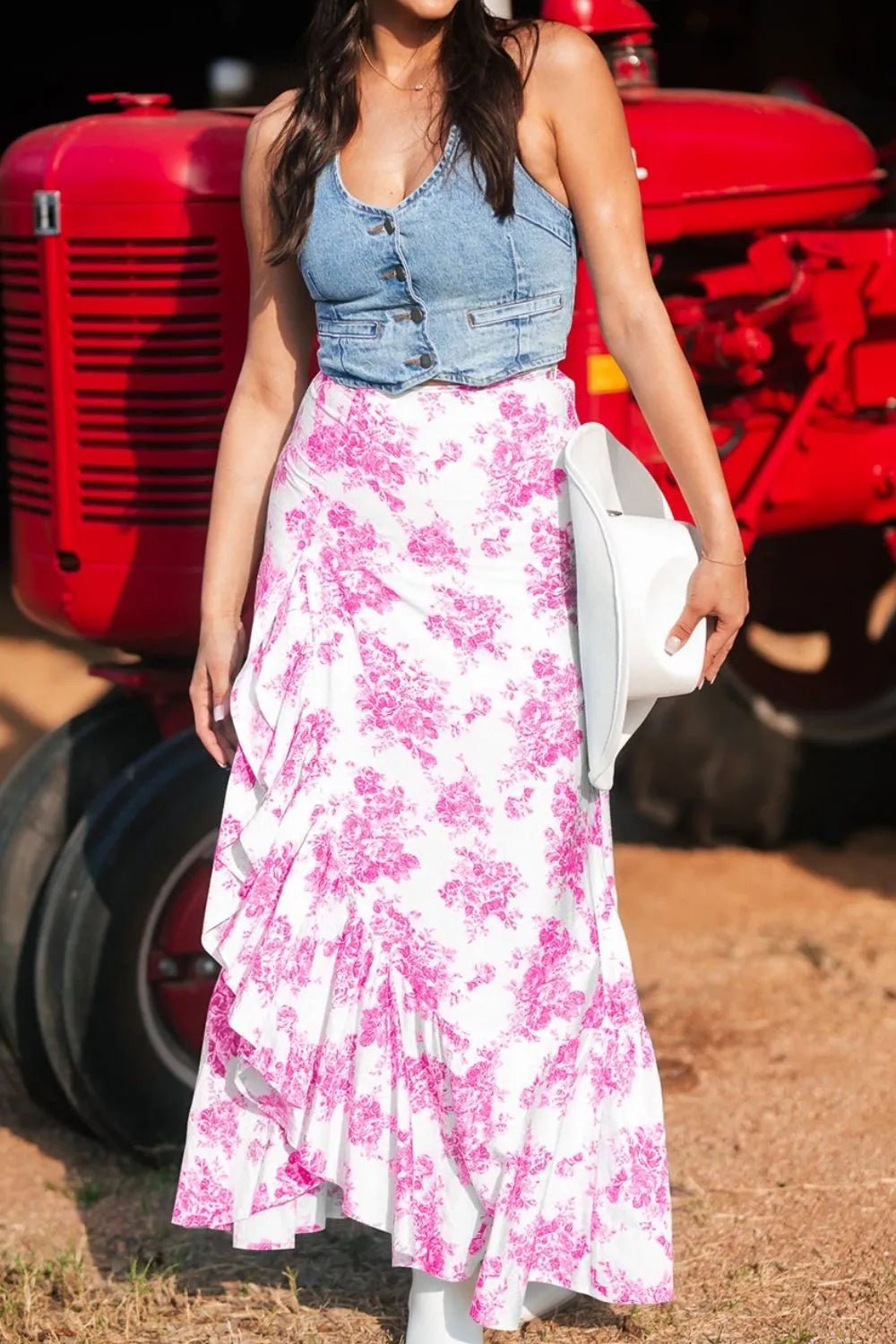 Boho Floral High Waist Ruffle Split Maxi Skirt - Goddess Vibes