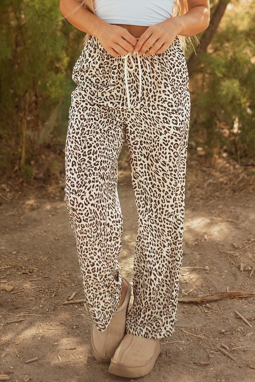Brown Leopard Drawstring Elastic Waistband Loose Pants - Goddess Vibes