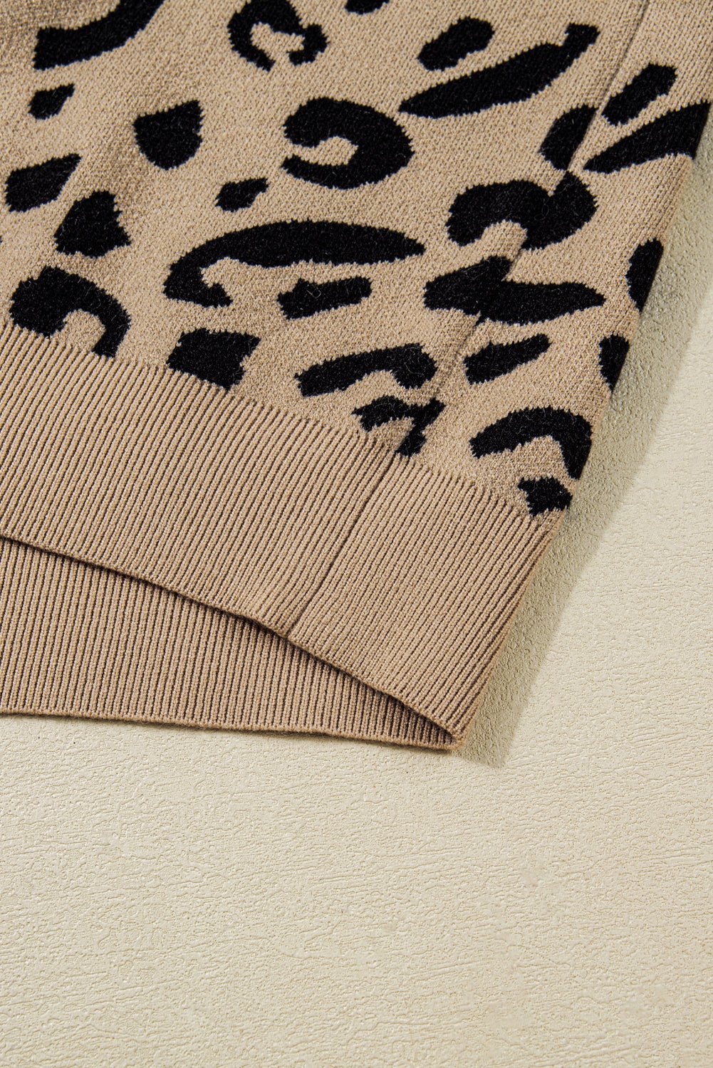 Brown Leopard Knitted Lacy Trim Cuffed Plus Size Sweater - Goddess Vibes