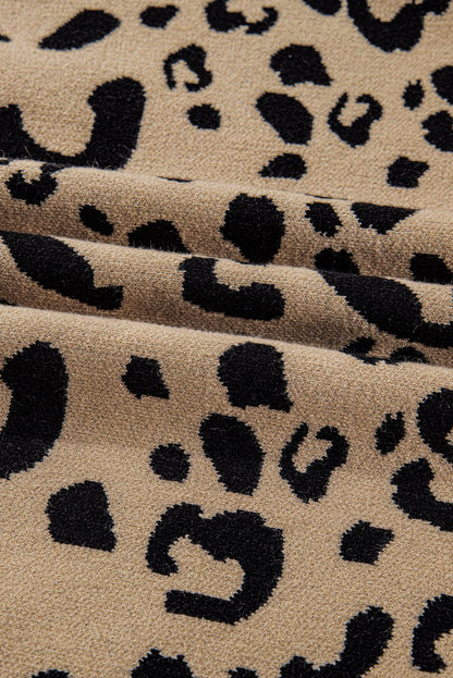 Brown Leopard Knitted Lacy Trim Cuffed Plus Size Sweater - Goddess Vibes