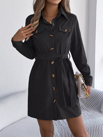 Button - Front Corduroy Shirt Dress - Goddess Vibes
