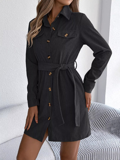 Button - Front Corduroy Shirt Dress - Goddess Vibes