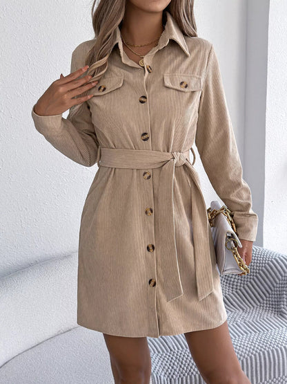 Button - Front Corduroy Shirt Dress - Goddess Vibes
