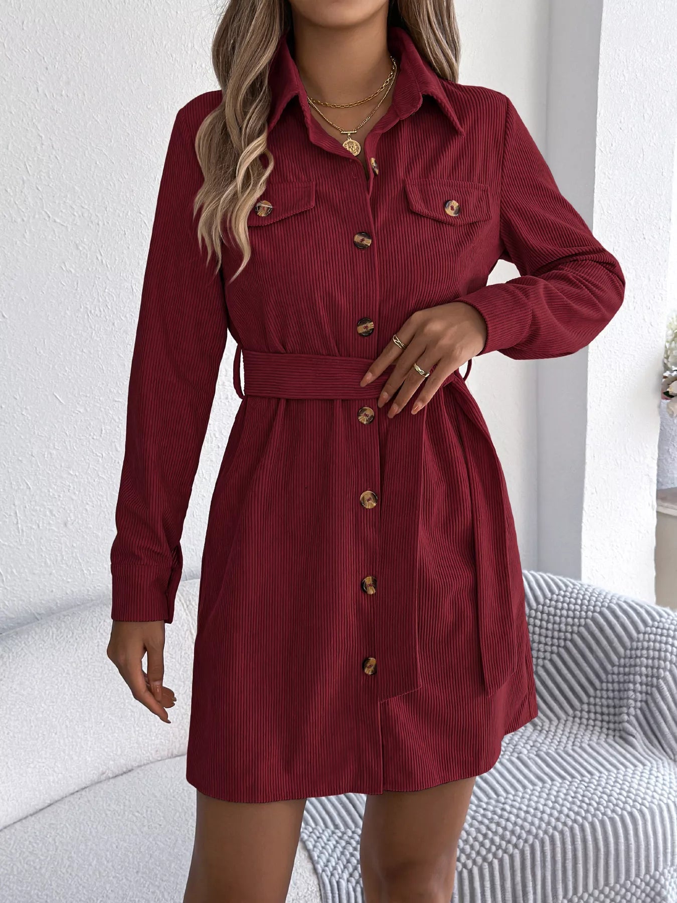 Button - Front Corduroy Shirt Dress - Goddess Vibes