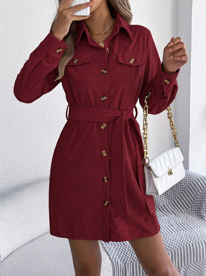 Button - Front Corduroy Shirt Dress - Goddess Vibes