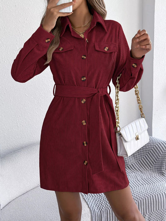 Button - Front Corduroy Shirt Dress - Goddess Vibes