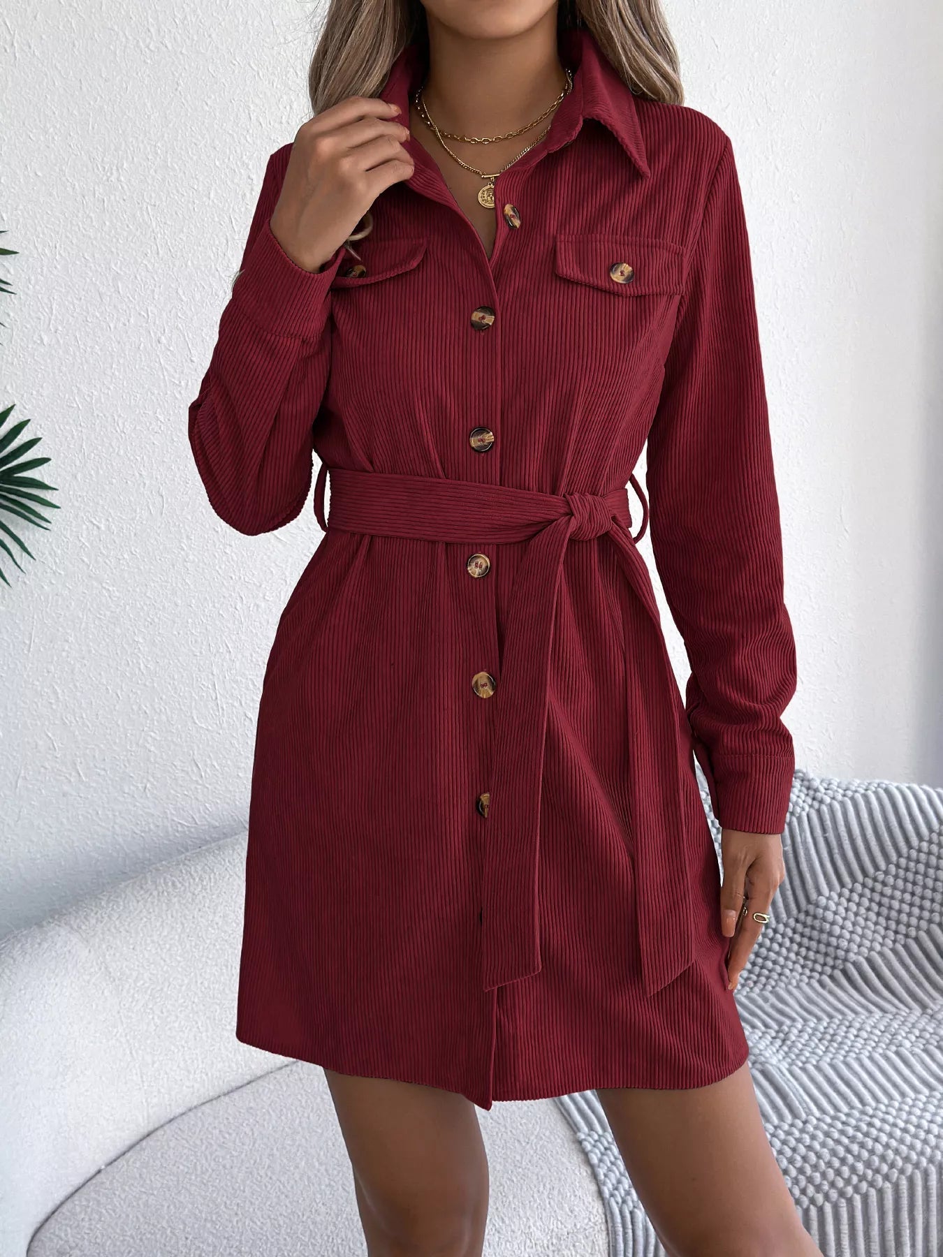 Button - Front Corduroy Shirt Dress - Goddess Vibes