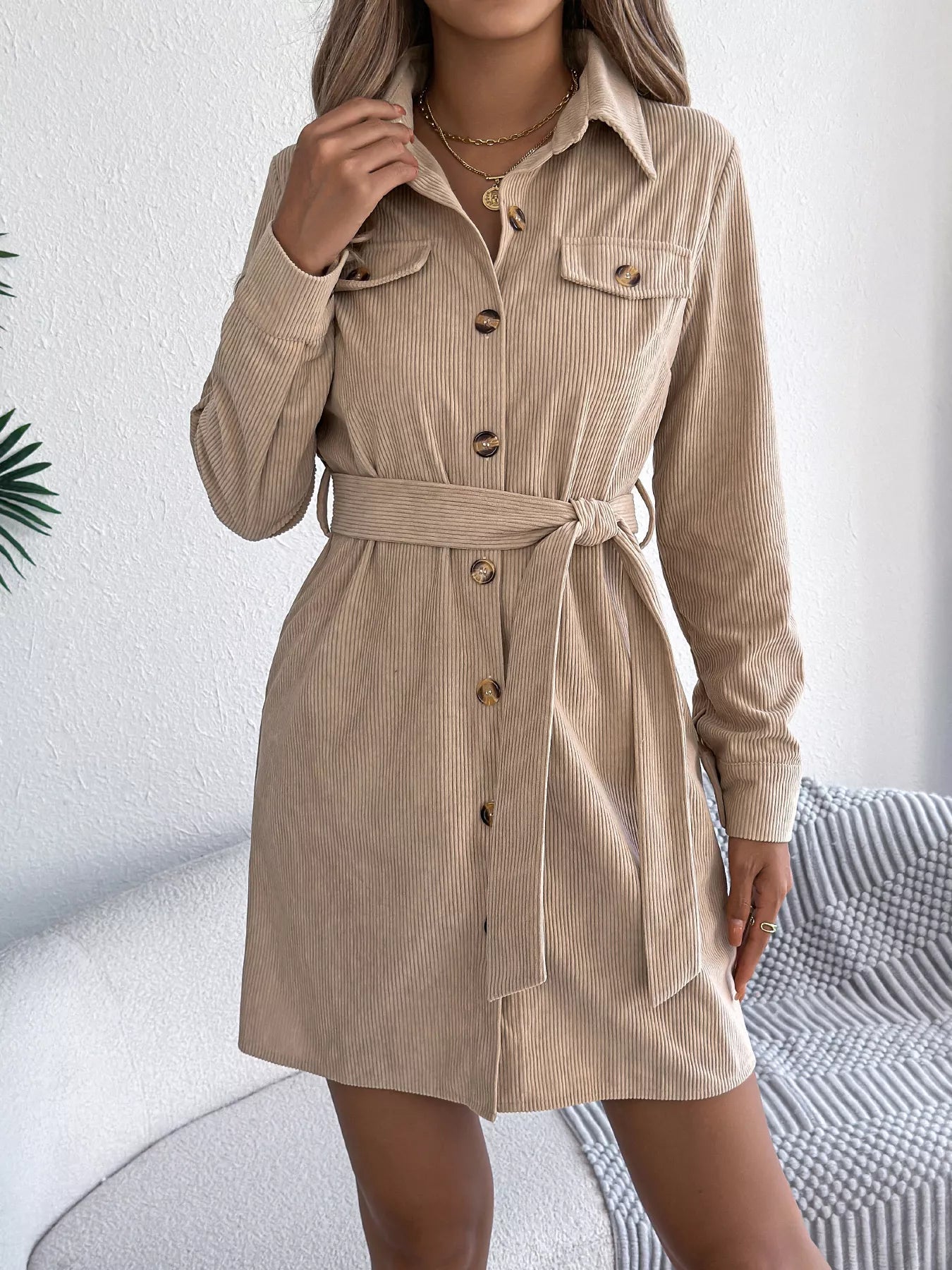 Button - Front Corduroy Shirt Dress - Goddess Vibes