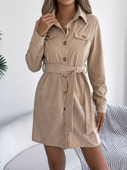 Button - Front Corduroy Shirt Dress - Goddess Vibes