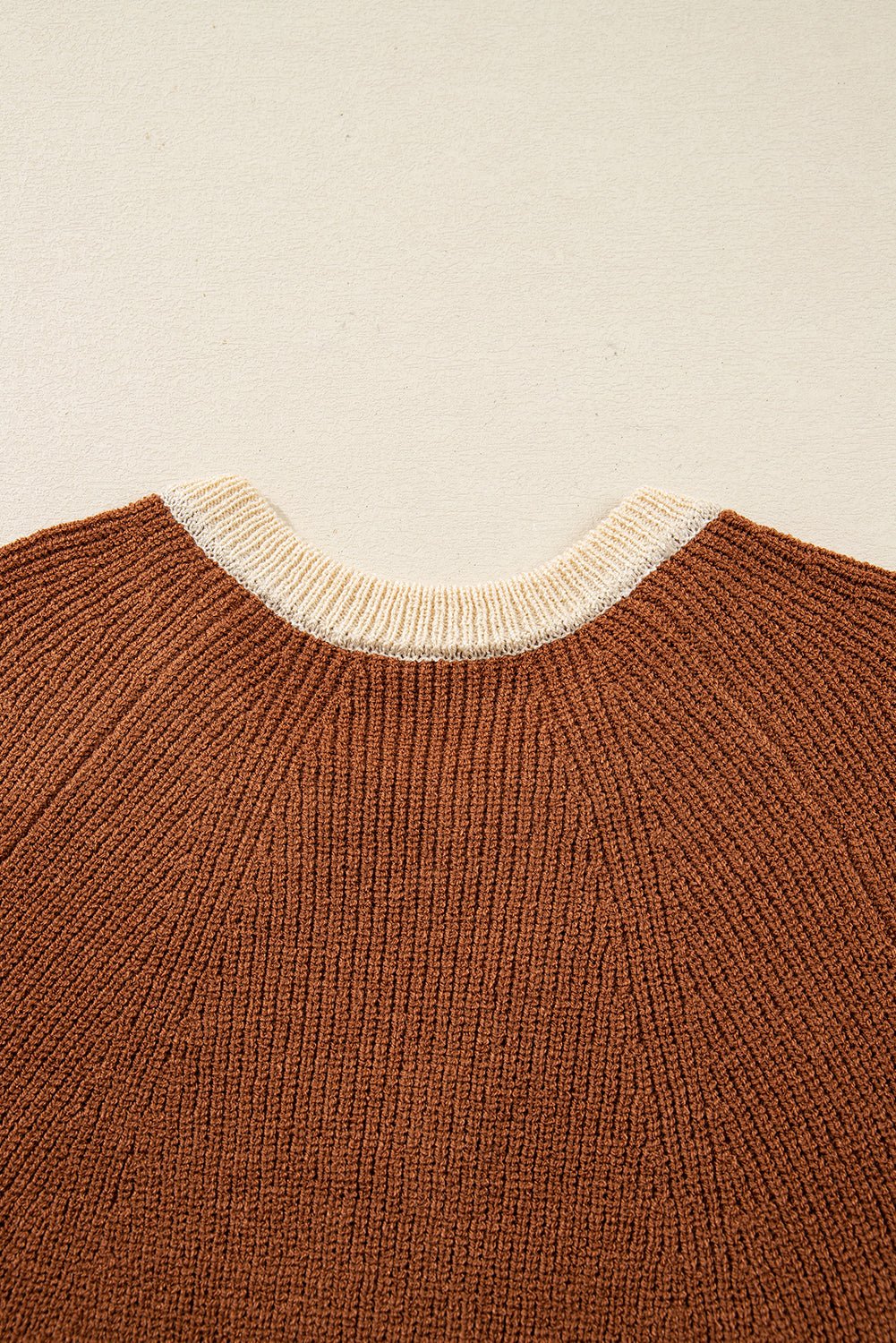 Chestnut Contrast Knit V Neckline Short Cardigan - Goddess Vibes