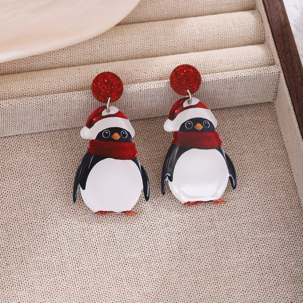 Christmas Penguin Santa Hat Holiday Earrings - Goddess Vibes