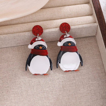 Christmas Penguin Santa Hat Holiday Earrings - Goddess Vibes