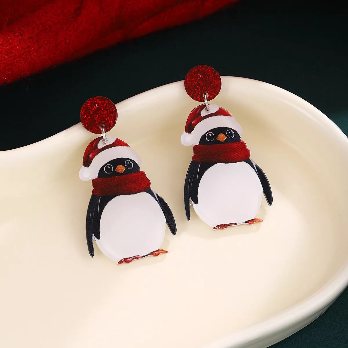 Christmas Penguin Santa Hat Holiday Earrings - Goddess Vibes