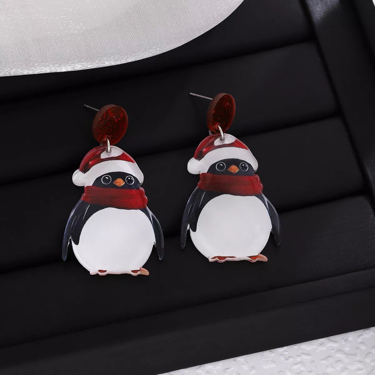 Christmas Penguin Santa Hat Holiday Earrings - Goddess Vibes
