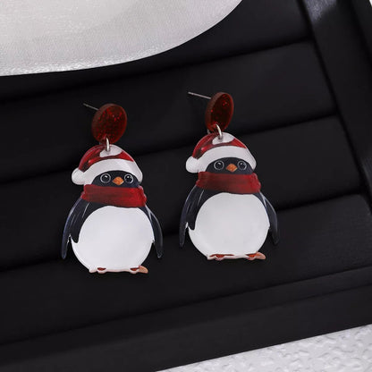 Christmas Penguin Santa Hat Holiday Earrings - Goddess Vibes