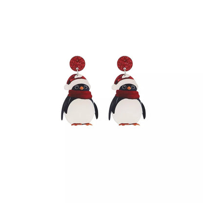 Christmas Penguin Santa Hat Holiday Earrings - Goddess Vibes
