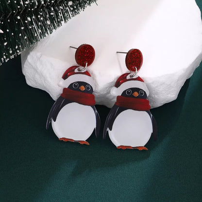 Christmas Penguin Santa Hat Holiday Earrings - Goddess Vibes