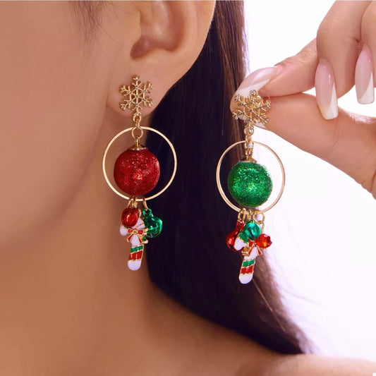 Christmas Snowflake Dangle Earrings with Colorful Beads - Goddess Vibes