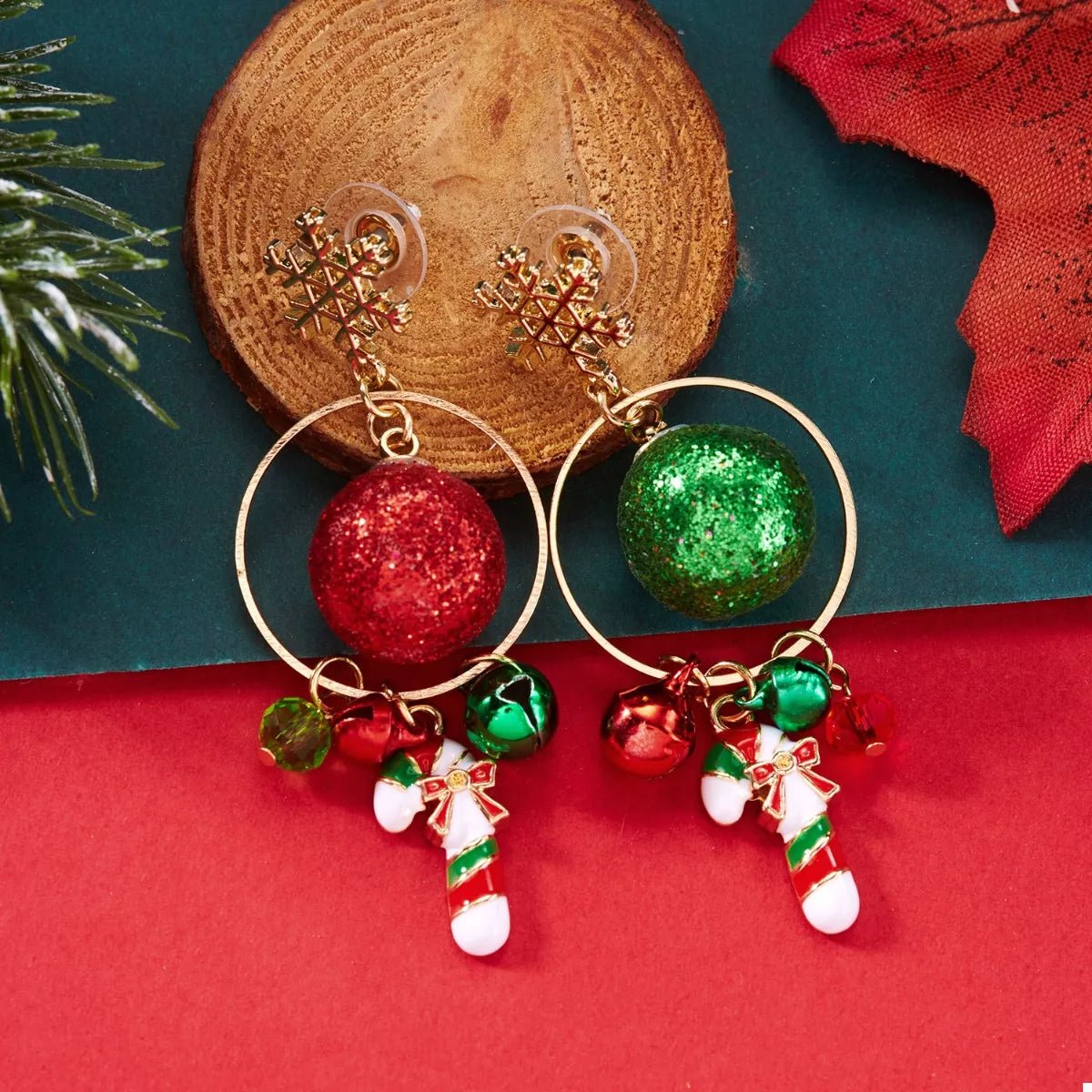 Christmas Snowflake Dangle Earrings with Colorful Beads - Goddess Vibes