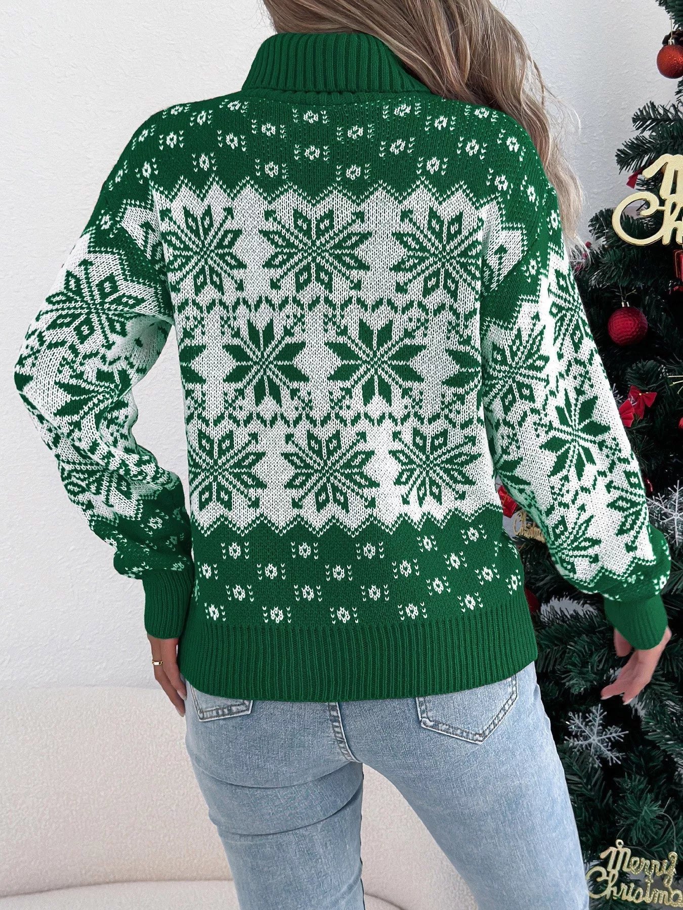 Christmas Snowflake Turtleneck Long Sleeve Sweater - Goddess Vibes