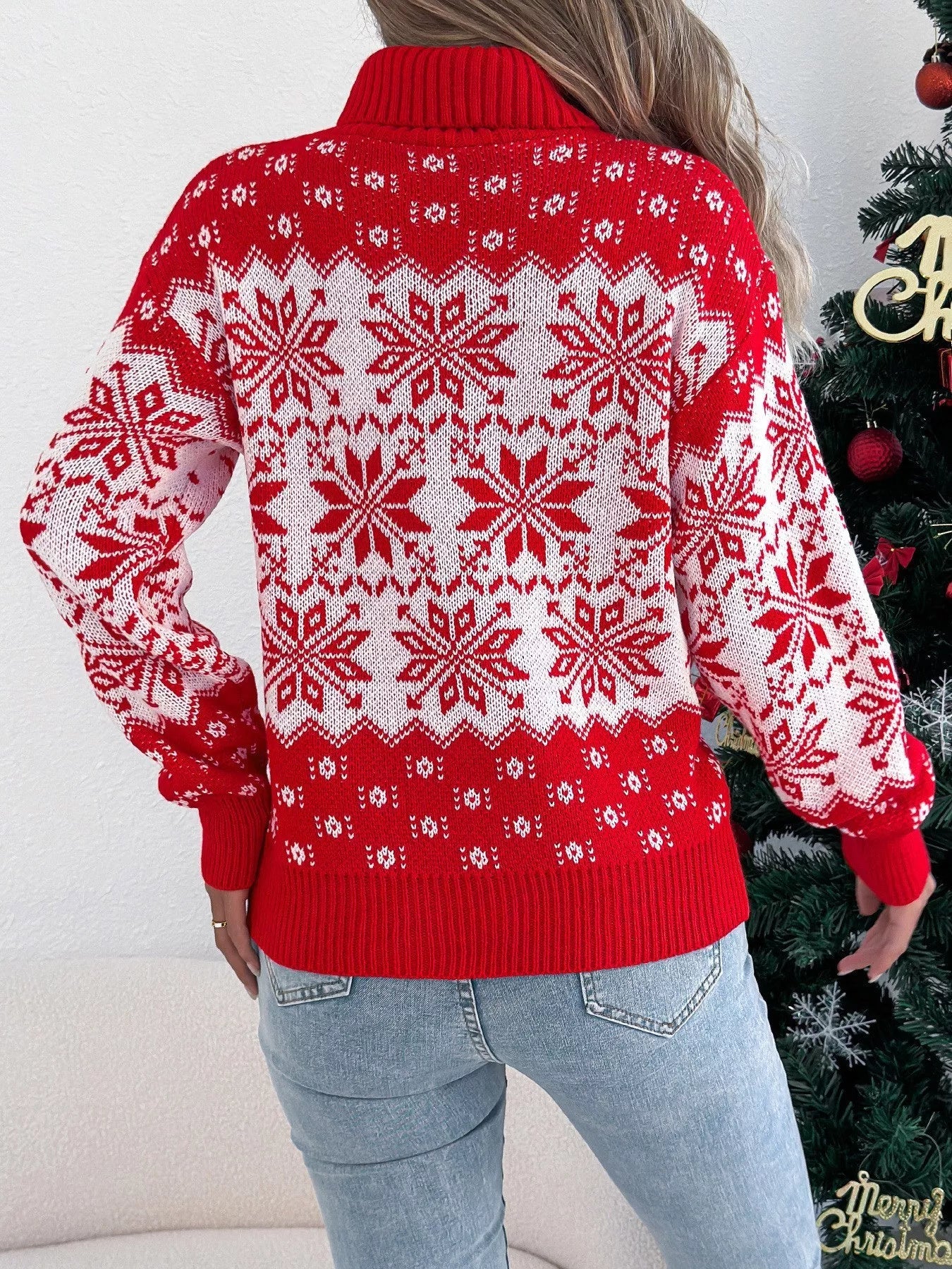 Christmas Snowflake Turtleneck Long Sleeve Sweater - Goddess Vibes