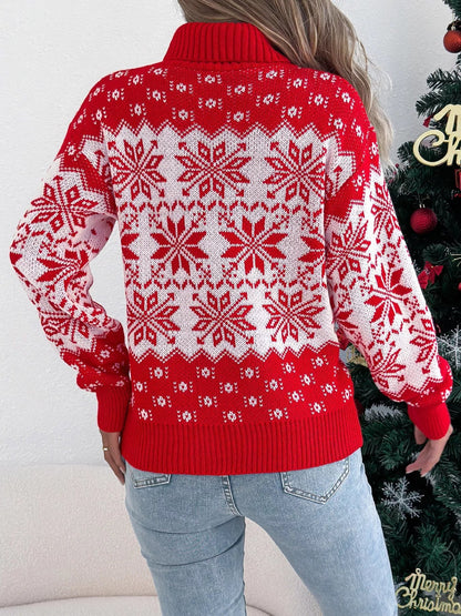 Christmas Snowflake Turtleneck Long Sleeve Sweater - Goddess Vibes