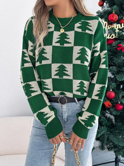 Christmas Tree Checkerboard Pattern Sweater - Goddess Vibes